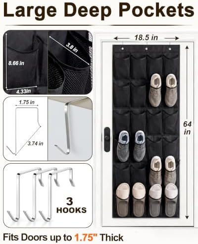 Over The Door Shoe Organizer with 24 Large Breathable Mesh Pockets - Image 5