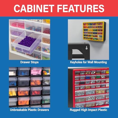 Akro-Mils 26-Drawer Plastic Storage Cabinet, 20"W x 6"D x 10"H, Red - Image 6