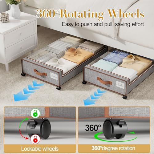 Yecaye 60L Under Bed Storage with Wheels, 4 Pack, Greige - Image 5