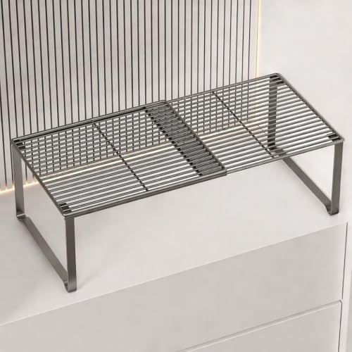 Extendable Metal Wire Shelf Organizer - Adjustable 15-24.4in Length, Stackable Storage Rack for Kitchen/Pantry/Bathroom/Shoe Cabinet/Tool Closet (Gunmetal, 1 Pack) by HGZBS