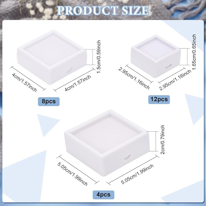 BENECREAT 24PCS 3 Size Gemstone Display Boxes With Clear Lid and Sponge, Jewelry Storage Box Organizer Case for Medallions, Antique, Jewelry, Small Gifts Packing