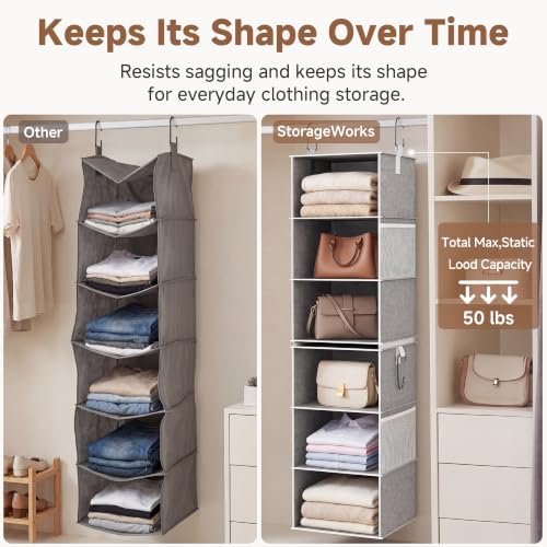 StorageWorks Hanging Closet Organizer, 6-Shelf with 2-in-1 Design, Ivory - Image 5