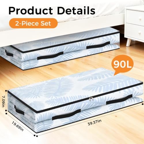 2 Pack Under Bed Storage Bags, 90L Foldable Clear Containers with Handles - Image 2