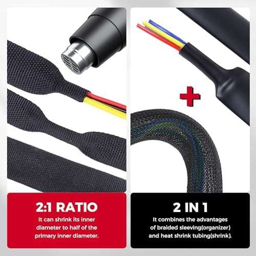 2 in 1 Heat Shrink Braided Sleeving Fabric Tubing 3/8"-80FT - Image 5
