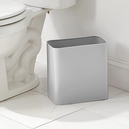 mDesign Small Metal 2.4 Gallon/9 Liter Trash Can Wastebasket Garbage Bin for Bathroom, Slim Rubbish Waste Bin Trashcans - Mirri Collection - Gray (23578MDBST)