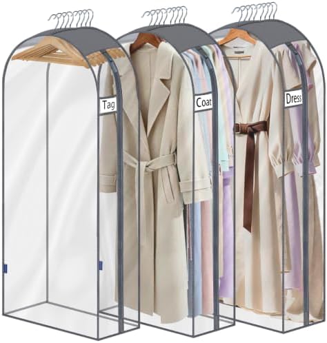 62" Clear Garment Bags for Hanging Clothes 10" Side Gusset, Suit Bags for Closet Storage, Suit Cover for Shirts Coats Dresses (24"X62"X10" 3Pack) by ROOMTALK