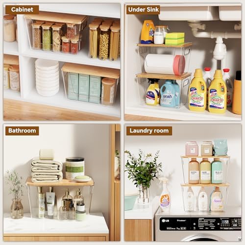 Criusia 2 Large and 2 Small Pantry Organizers and Storage with Bamboo Lids, Stackable Clear Bins for Onion, Potato, Fruit, Vegetables, Trash Bag Dispenser, Kitchen and Under Sink Organizer - Image 6