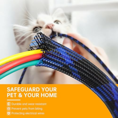 Braided Cable Sleeve, 33ft Expandable Wire Loom for Automotive Wiring Harness & PC Case, Pet-Proof Chew Resistant Cord Protector, Flexible Cable Management (Black-Blue, 12mm (15/32")) - Image 5