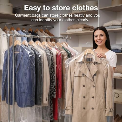 100 Pack 71 Inch Clear Plastic Garment Bag, Extra Long Dry Cleaning Bag, Dry Cleaner Hanging Clothes Cover, Hanging Clothes Storage for Long Dresses, Home Storage, Travel, Moving - Dust-proof - Image 6