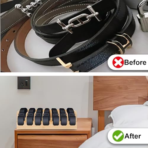 GTI Belt Organizer, 7 Compartments Belt Organizer for Closet and Drawer, Bamboo Display Case for Tie and Belt, Belt Storage Organizer for Men Women (Wooden) - Image 5