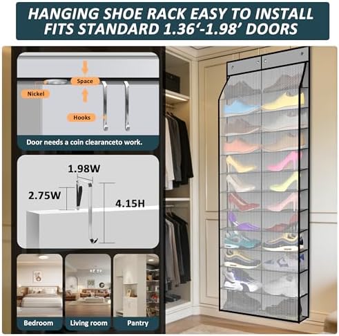 Kotkn 24-Pair Over Door Shoe Organizer for Family & Kids, Double Sided | Hanging Storage for Sneakers, Boots, Toys & Room Organization-Graphite Gray - Image 4