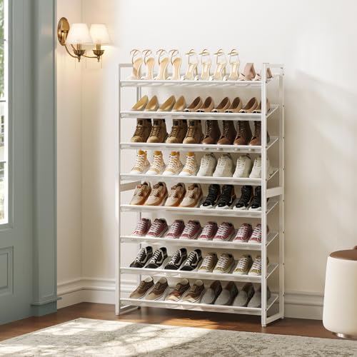 Nunsino Shoe Rack,8 Tier Metal Shoe Organizer,Max Holds 40 Pairs,Heavy Duty Shoes Shelf for Garage, Entryway, Closet,White - Image 2