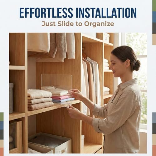 Acrylic Shelf Dividers, 8 Pack Clear Closet Shelf Organizer, Slide-On Vertical Dividers for Sweaters, Shirts, Towels & Handbags, Fits 3/4 in Shelves, 11 x 8 in - Image 6