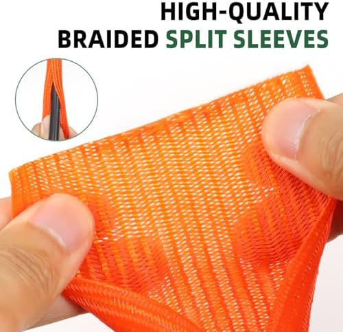 Split Wire Loom Tubing, Cable Protector Sleeve, Braided Cable Management for TV/Computer/Home Theater/Engine Bay, Cord Protectors from Pets No Chew (Orange, 3/4"-25ft) - Image 3