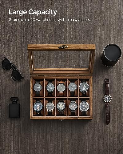 SONGMICS 10-Slot Wooden Watch Box, Display Case with Large Glass Lid - Image 5