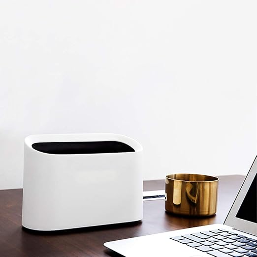 SUBEKYU 0.4 Gal Mini Countertop Trash Can, Small Desktop Garbage Can for Office, Tiny Wastebasket, Plastic, White