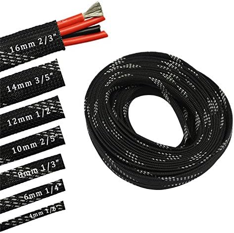 30ft PET Expandable Sleeving Wire Cable Sleeve (2/3", Silver&Black) by CBAZY