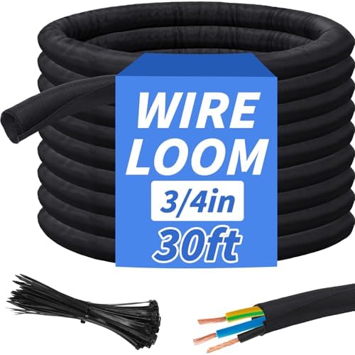 30ft - 3/4in Split Braided Sleeve Cable Management, Self-Wrapping by Oleitodh