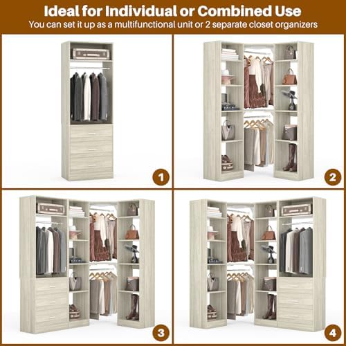 Besiost Corner Closet System with 3 Drawers, Corner Closet Organizer System - Image 6