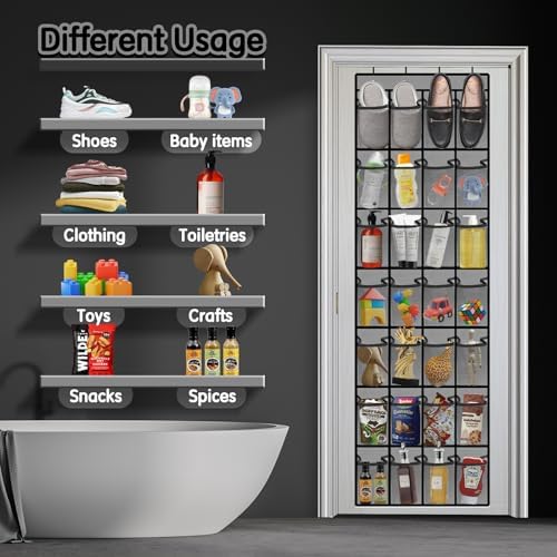 Kotkn 28 Compartment Over the Door Shoe Organizer, Breathable Mesh Large Shoe Rack for Closet Storage, Space Saving Hanging Shoe Holder with Reinforced Hooks (Fits Men & Women,Gray-01) - Image 5