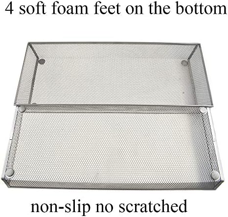 HAHIYO Stackable Mesh Tray Cup 15 x 6 x 2 inches Sturdy Container for Desk Drawer Organizer Collection for Home Office School kitchen Soft Foam Feet No Sharp Edges 1 Pack Silver - Image 2