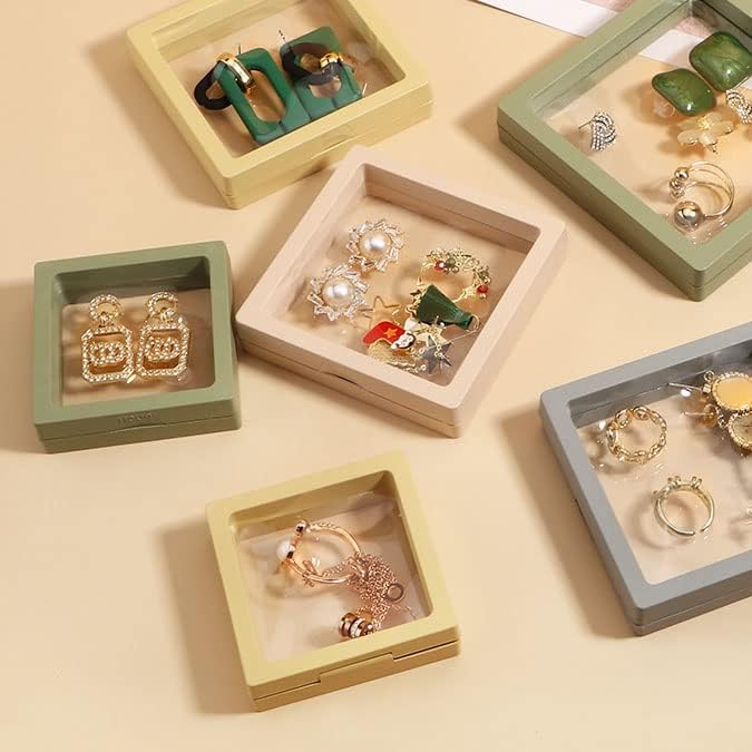 12PCS 3D Floating Frame Display Stand, Jewelry Box, Gift Box, Ornament Organizer, Small Travel Jewelry Box, PE Film Anti-Oxidation, Suspended Display Box Stackable (3.54*3.54，Type 2)