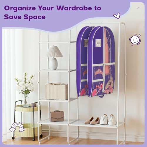 Dance Garment Bag for Hanging Clothes with 3 Zipper Clear Pockets Dance Accessories Essentials Uniform Costume 40 Inch Dress Bags for Dance Competition (Purple White, 2Pack 40") - Image 7