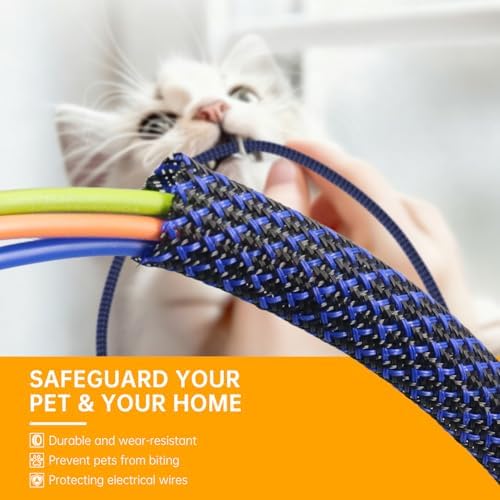 Braided Cable Sleeve, 33ft Expandable Wire Loom for Automotive Wiring Harness & PC Case, Pet-Proof Chew Resistant Cord Protector, Flexible Cable Management (Blue-Black, 16mm (5/8")) - Image 5