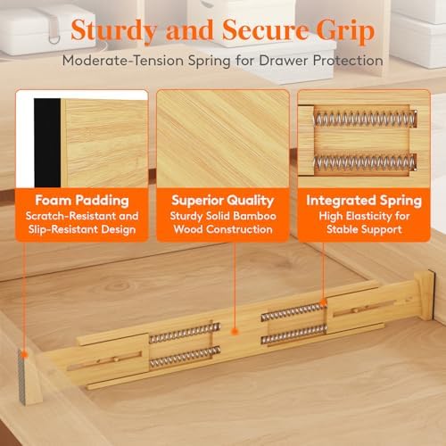 Lifewit 2.4" Kitchen Drawer Dividers, Adjustable Bamboo Drawer Organizers - Image 2