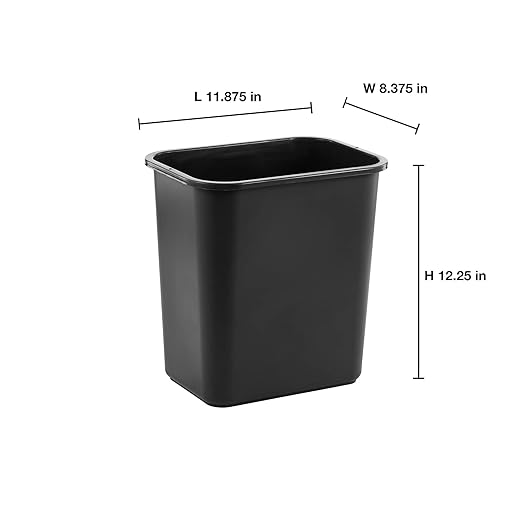 United Solutions 13 Quart / 3.25 Gallon Space-Efficient Trash Wastebasket, Fits Under Desk and Narrow Spaces in Commercial Office, Kitchen, Home Office, and Dorm, Easy to Clean, Black (Pack of 1)