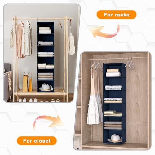 Hanging Closet Organizer 6-Shelf, Oxford Fabric Wardrobe Storage, Navy Blue - Image 5
