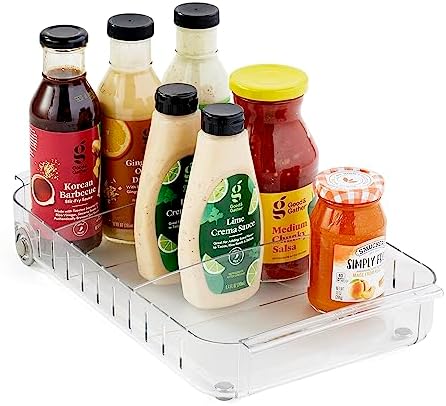YouCopia RollOut Fridge Caddy BPA-Free Clear Rolling Refrigerator Organizer Bin with Adjustable Dividers and Handles, 9" Wide by YouCopia