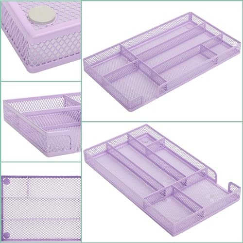 Annova Desk Drawer Organizer/Storage Tray - Metal Mesh with Dividers for Pens, Desktop Accessories, Bathroom, Kitchen, Makeup and Office Supplies (Small, Light Purple) - Image 2