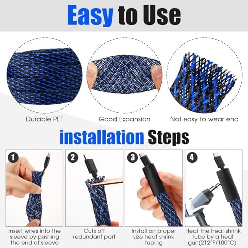 Tatuo 65.6 ft Braided Cable Sleeve Expandable Wire Sheathing(Blue, Black) - Image 3