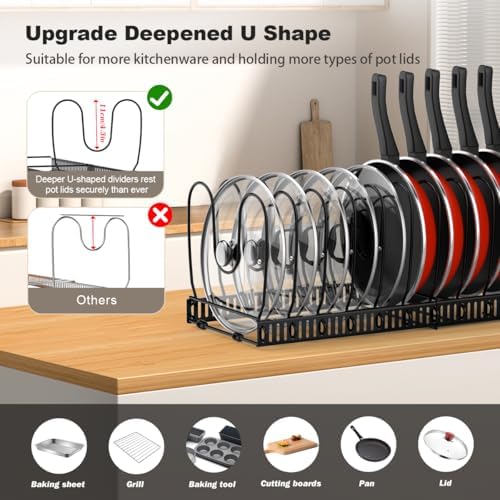 Housolution Pot and Pan Lid Organizer Holder Storage Rack, Black - Image 2