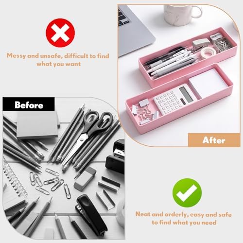 Teling 2 Pcs Pink Large Rectangular Desk Organizer Set, Half Accessory Tray, Plastic Tabletop Organizer for Office, Home, or Study, Dimensions: 9.45 x 2.95 x 1.38 Inches - Image 5