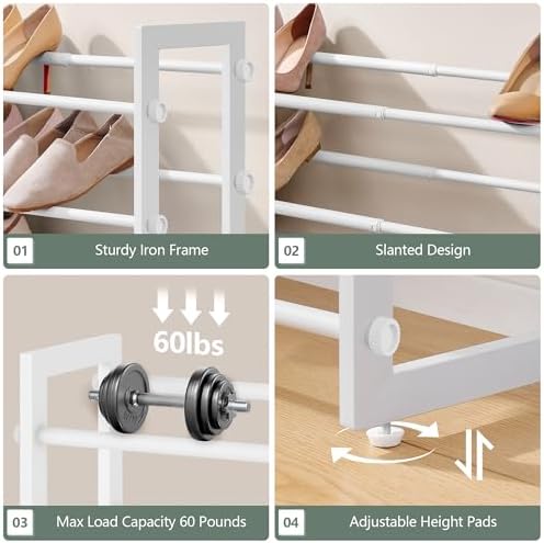 FAVOOSTY 5-Tier Expandable Shoe Rack, Adjustable Shoe Shelf Storage Organizer Space Saving Metal Free Standing Shoe Rack for Entryway Closet Doorway, White (White, 5 Tier) - Image 5