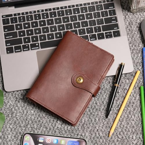 Wonderpool A6 Binder Journal Leather Spiral Notebook Refillable College Ruled Paper, Budget Binder Rings Diary Organizer with Pen for Office School Travel Business Planning Writing (Coffee,A6) - Image 2
