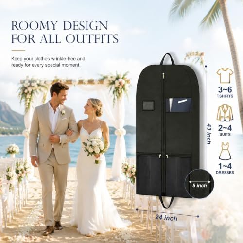 2 Pack Garment Bag, Closet Storage Garment Bag Carry On with Shoe Pocket - Image 5