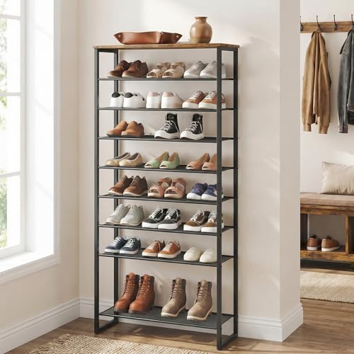 HOOBRO 10-Tier Shoe Rack for Entryway, 29.5" L Shoe Storage Organizer, Large Capacity Shoe Shelf for Closet, Front Door Entrance, Hallway, Holds 36-40 Pairs of Shoes, Rustic Brown and Black BF107XJ01 - Image 2