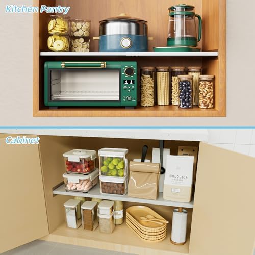 Adjustable Closet Shelves Organizer,3 Pack Expandable Racks for Wardrobe,Cabinet,Storage Tension Shelving for Pantry Cupboard Kitchen (White,W:11.8" D x 17"-31" W,3-PCS) - Image 4