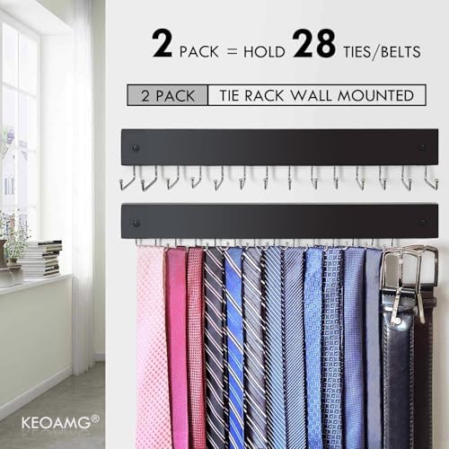2-Pack Tie Rack Wall Mounted, Belt Hanger, Tie Organizer for Closet - Image 3