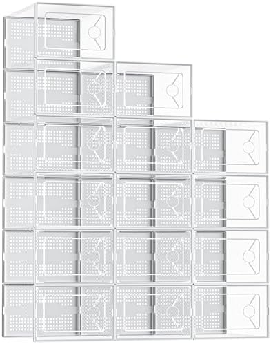 DUMOS Shoe Storage Boxes, 15 Pack Stackable Clear Shoe Containers with Lids, Display Sneaker Case Organizer for Closet, Under Bed, Entryway,White, Fit Size 11 by DumosLifestyle