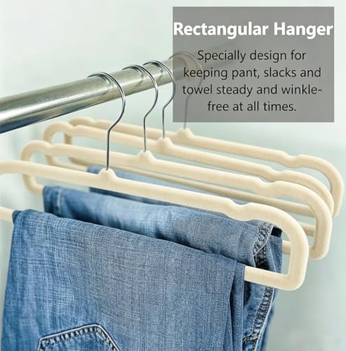20 Pack Velvet Pants Hangers for Closet Space Saving, Thin Hanger (Beige) - Image 6