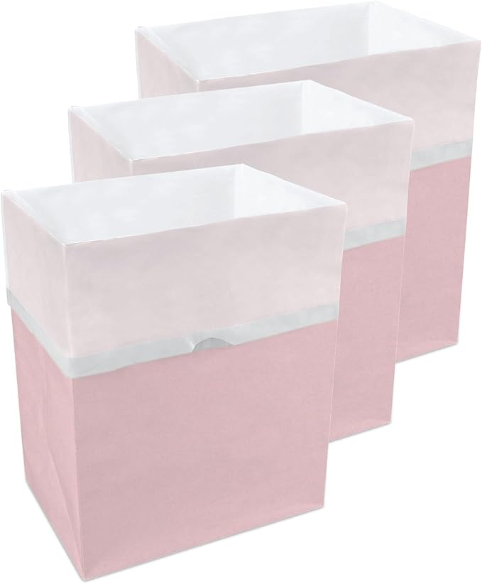 Clean Cubes 13 Gallon Disposable Pop-Up Trash Cans (3-Pack) with Fitted Bags – Foldable Garbage & Recycling Bins for Parties, Events & Kitchen (Pink, 17" H x 13.5" W x 10" D)