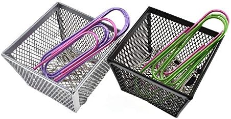 HAHIYO Stackable Paper Clip Mesh Holder Cup 2.2" Height 4 Pack Sturdy Paperclip Holder Container for Desk Drawer Organizer Collection for Home Office School Black Silver Soft Foam Feet No Sharp Edges - Image 6