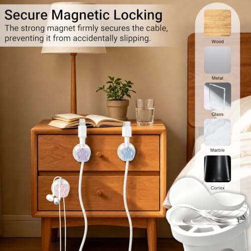 6Pack Magnetic Cable Clips,Night-Glowing Cord Holder,White Star - Image 3