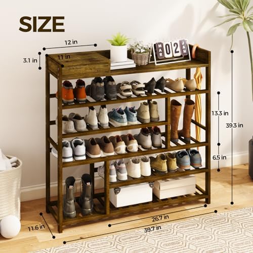 Bamworld Shoe Rack for Front Door Entrance Bamboo Shoe Organizer with Storage Box Free Standing Shoe Cabinet Wooden Shoe Storage Shelf for entryway, Closet and Doorway (Dark Brown) - Image 3