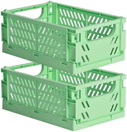 HUUSMOT 2-Pack Collapsible Plastic Storage Baskets, Green, 9.8"x6.5"x3.8" by HUUSMOT