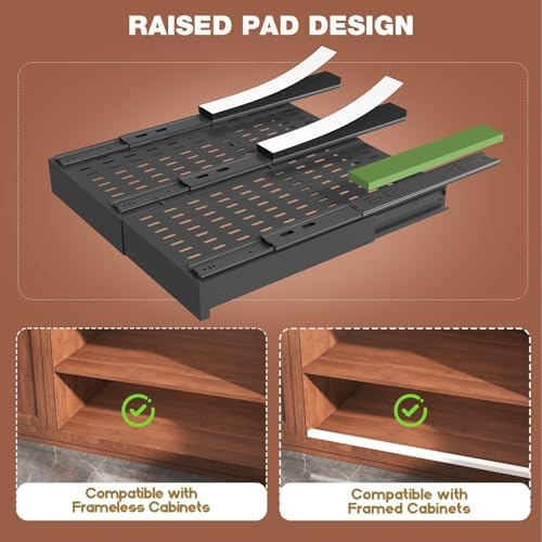 Seinloes Pull Out Cabinet Organizer,4-Side Expandable to Maximize Cabinet Space,Slide Out Drawers with 3 Rail Design,Roll Out Shelf with Raising Pad for Framed Cabinet,13"-21"W x 17"-24"D,Black,4 Pack - Image 4